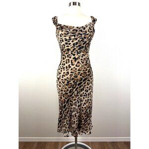 The Limited Silk Leopard Print Mido Dress Cowl Neck Animal Print Size 10